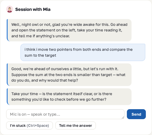 The tutor asks one question and waits
